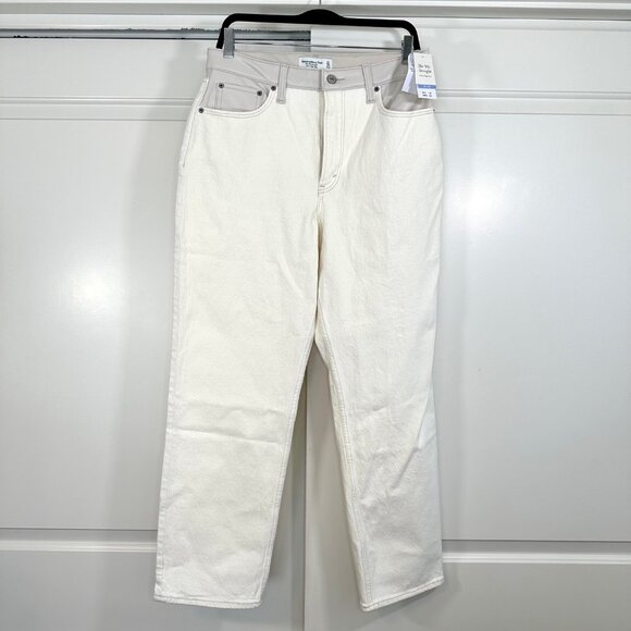 A&F Mixed Fabric Ultra High Rise 90s Slim Straight Jean 31/12 Short - NEW - Picture 2 of 9